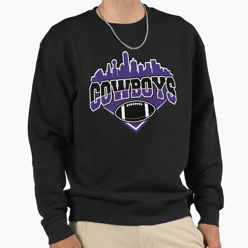 Cowboys Football Skyline Football Sweatshirt - Novelty Apparel for Adults - T-Shirt, Sweatshirt, Hoodie