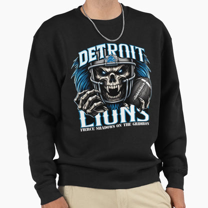 Detroit Football Fierce Skull Lions Sweatshirt - Unique Graphic Men Women - T-Shirt, Sweatshirt, Hoodie