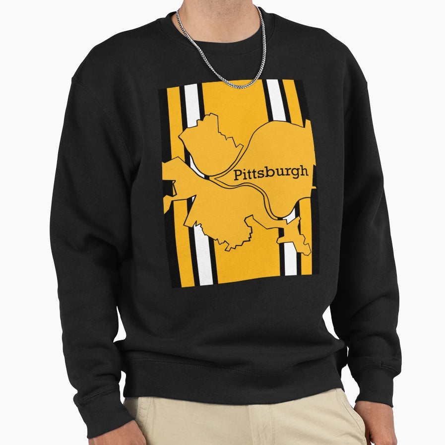 Pittsburgh City Map Team Colors Shirts T-Shirt - Fun Novelty Design Unisex - T-Shirt, Sweatshirt, Hoodie