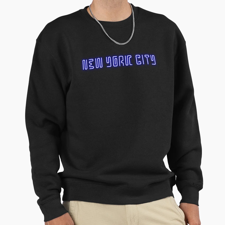 New York City Neon Effect Blue Sweatshirt - Minimalist Print Unisex - T-Shirt, Sweatshirt, Hoodie