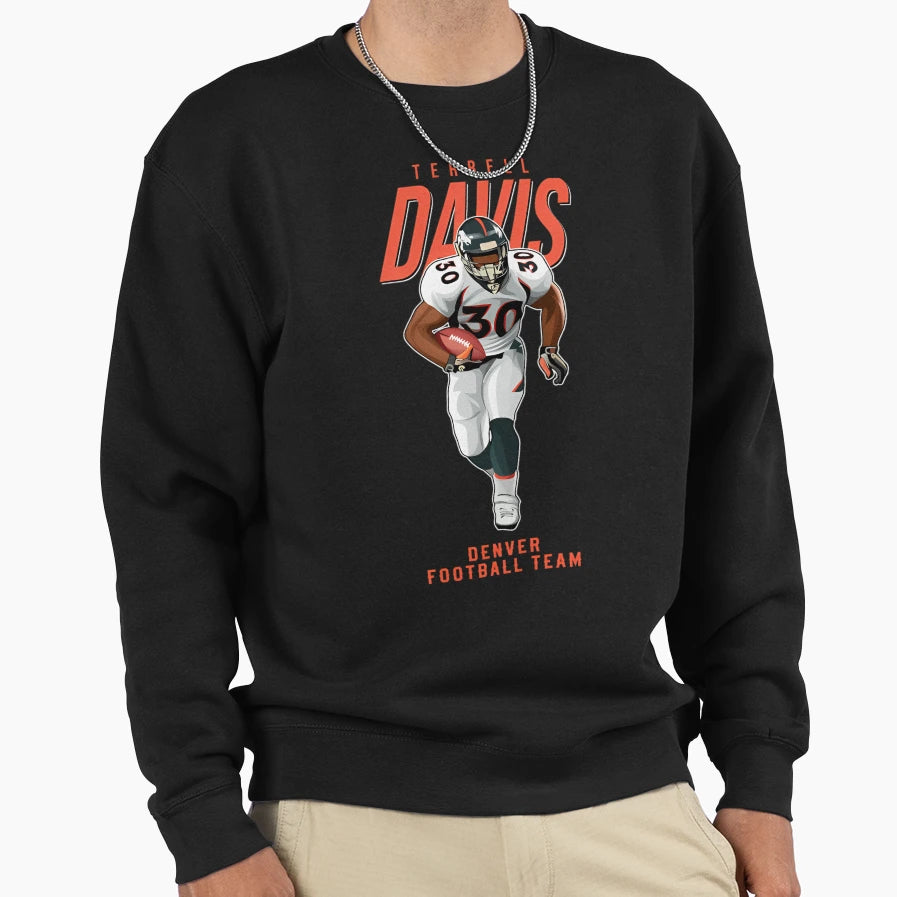 Terrell Davis 30 Denver Football Team Sweatshirt - Graphic Print Men Women - T-Shirt, Sweatshirt, Hoodie