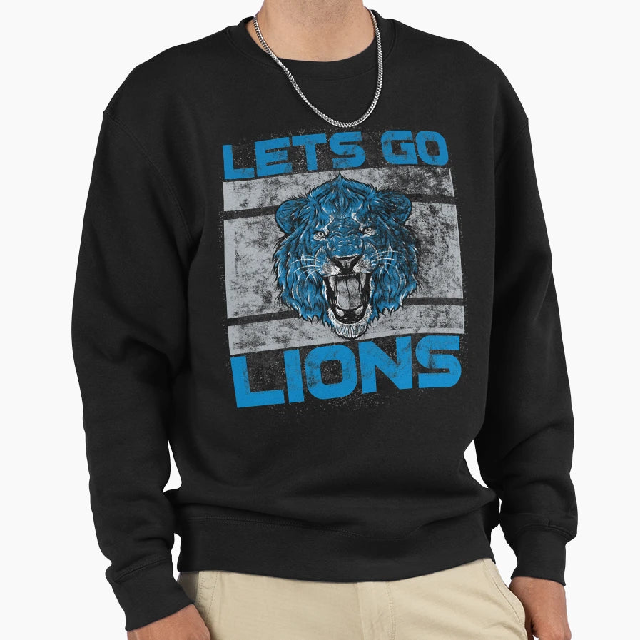 Lets Go Lions Washed And Worn Sweatshirt - Graphic Print for Adults - T-Shirt, Sweatshirt, Hoodie