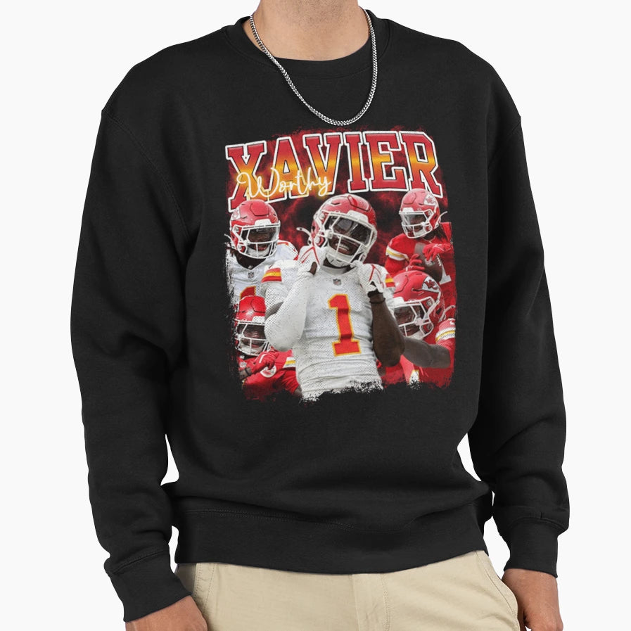 Xavier Worthy Football Star Collage Sweatshirt - Unique Graphic Unisex - T-Shirt, Sweatshirt, Hoodie