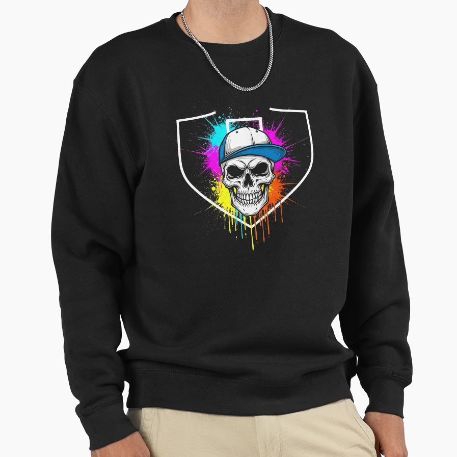 Colorful Splash Baseball Drip Skull Sweatshirt - Trendy Graphic Unisex - T-Shirt, Sweatshirt, Hoodie
