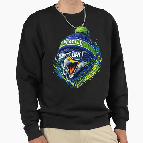 Seattle Game Day Hawk Beanie Sweatshirt - Trendy Graphic for Adults - T-Shirt, Sweatshirt, Hoodie