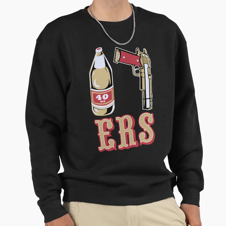 49Ers 40 Oz 9Mm Gold Gun Sweatshirt - Novelty Apparel Men Women - T-Shirt, Sweatshirt, Hoodie