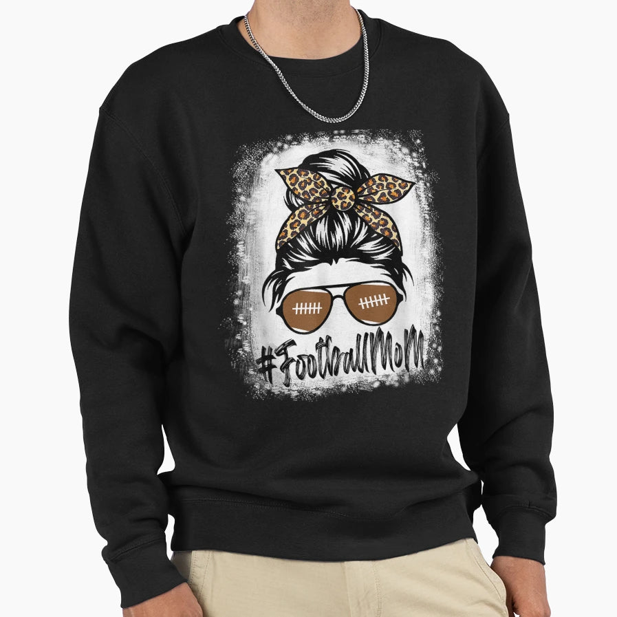 Bleached Football Mom Life Leopard And Sweatshirt - Unique Graphic Unisex - T-Shirt, Sweatshirt, Hoodie