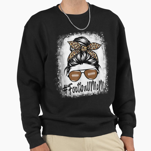 Bleached Football Mom Life Leopard And Sweatshirt - Unique Graphic Unisex - T-Shirt, Sweatshirt, Hoodie
