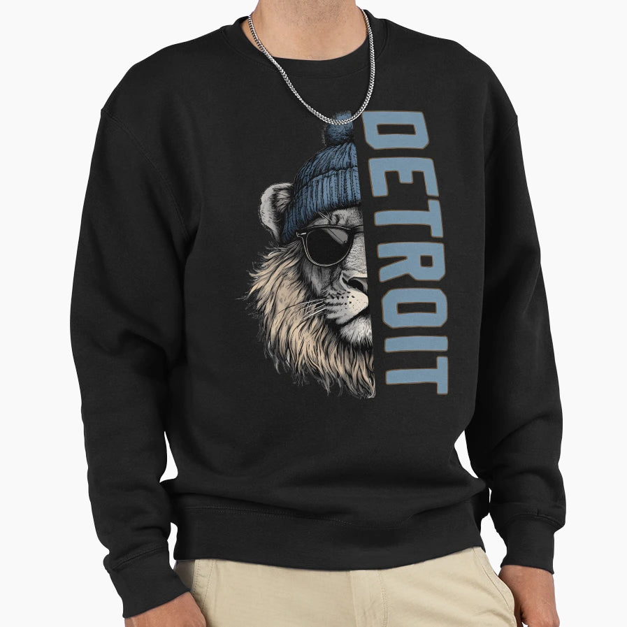 Monochrome Det Roit Lions Sweatshirt - Fun Novelty Design for Adults - T-Shirt, Sweatshirt, Hoodie