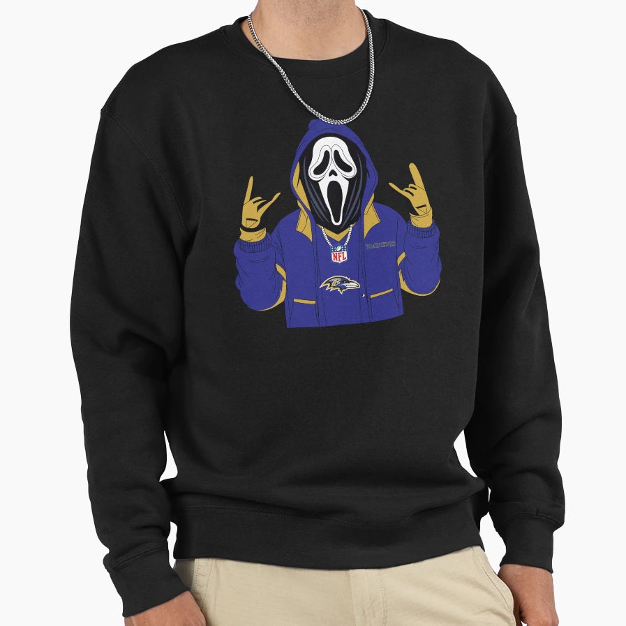 Ghost Face Raven Sweatshirt - Trendy Graphic Unisex - T-Shirt, Sweatshirt, Hoodie