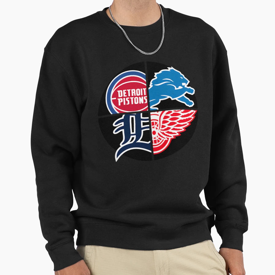 Detroit Sports Quad Sweatshirt - Unique Graphic for Adults - T-Shirt, Sweatshirt, Hoodie