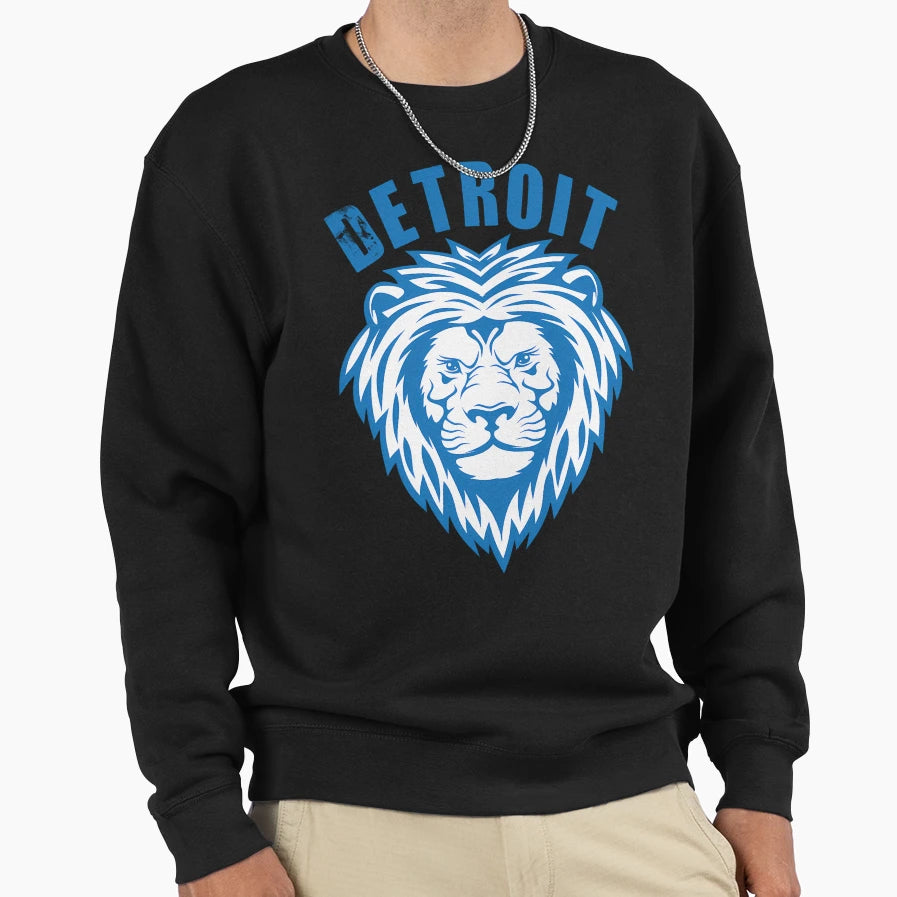 Detroit Bold Blue Lion Head Sweatshirt - Trendy Graphic for Adults - T-Shirt, Sweatshirt, Hoodie