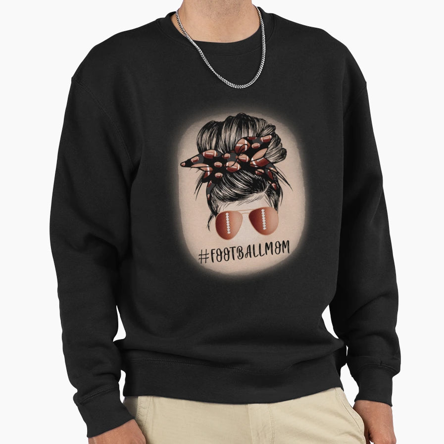Womans Football Mom Messy Bun T-Shirt - Trendy Graphic for Adults - T-Shirt, Sweatshirt, Hoodie