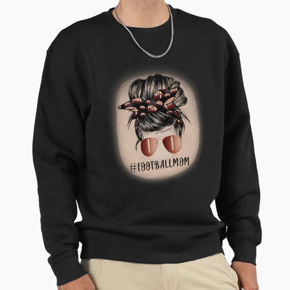 Womans Football Mom Messy Bun T-Shirt - Trendy Graphic for Adults - T-Shirt, Sweatshirt, Hoodie
