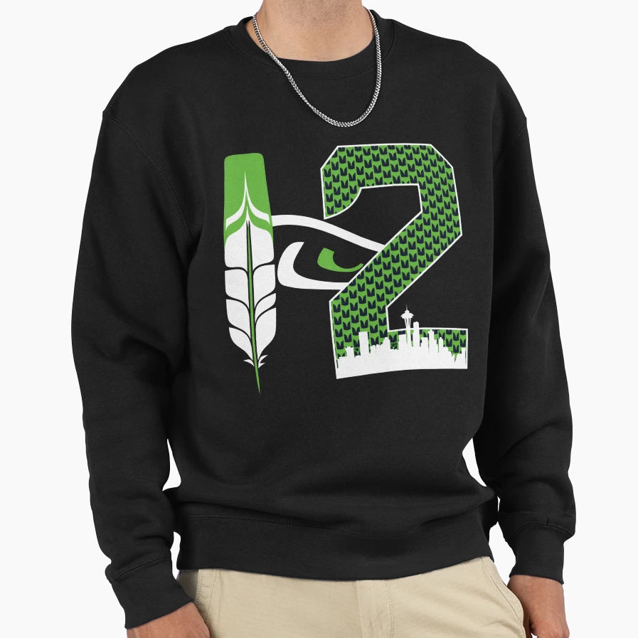 Seattle Twelve Feather Eye Skyline Sweatshirt - Graphic Print Unisex - T-Shirt, Sweatshirt, Hoodie