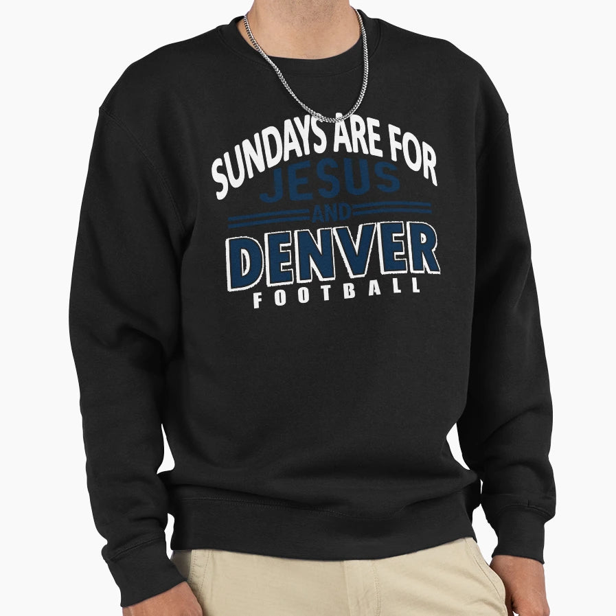 Denver Football Fan Jesus And Football Sweatshirt - Novelty Apparel Unisex - T-Shirt, Sweatshirt, Hoodie