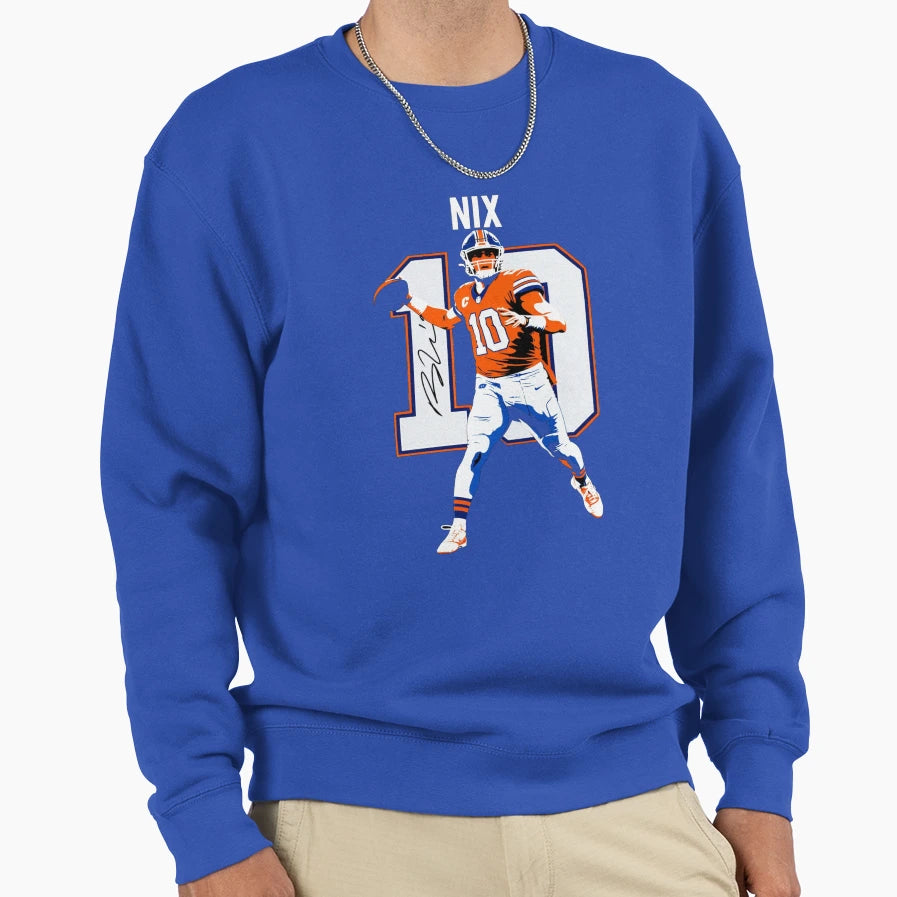 Bo Nix Denver 10 Football Art Sweatshirt - Aesthetic Graphic for Adults - T-Shirt, Sweatshirt, Hoodie