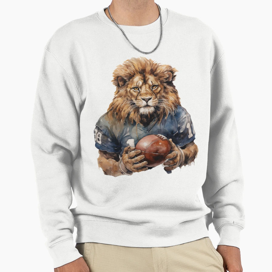 Lion As American Football Player Sweatshirt - Aesthetic Graphic Men Women - T-Shirt, Sweatshirt, Hoodie
