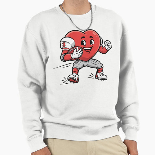Heart Football Player Cartoon Sweatshirt - Streetwear Style for Adults - T-Shirt, Sweatshirt, Hoodie
