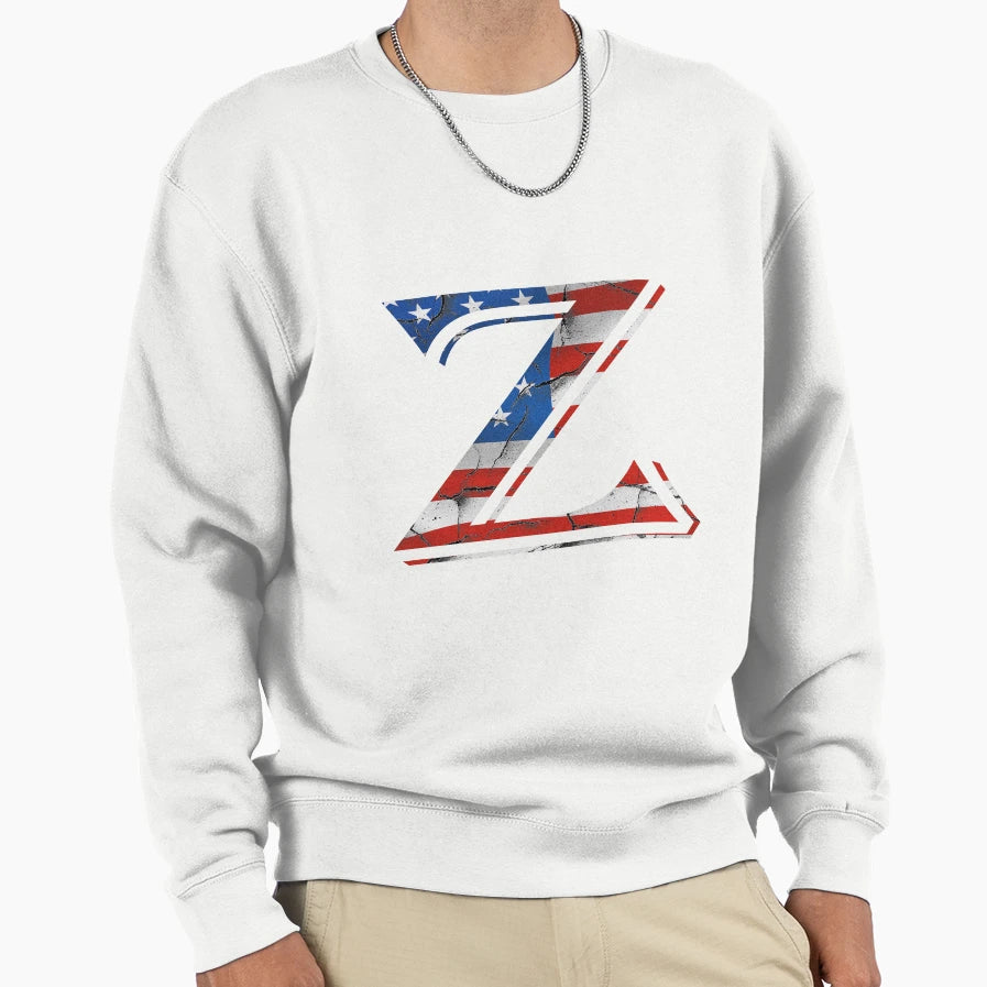 Letter Z Usa Flag Patriotic Wink Sweatshirt - Graphic Print Unisex - T-Shirt, Sweatshirt, Hoodie