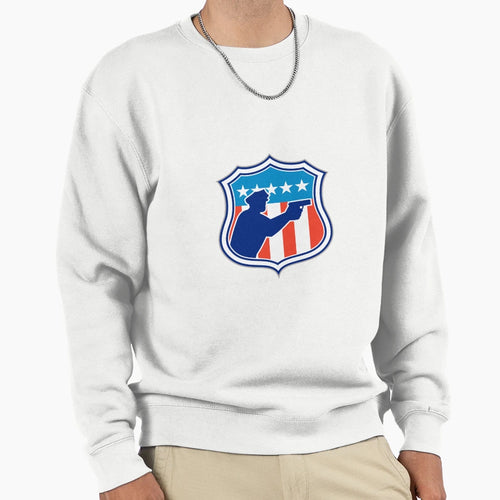 Policeman Silhouette Gun Flag Sweatshirt - Minimalist Print for Adults - T-Shirt, Sweatshirt, Hoodie