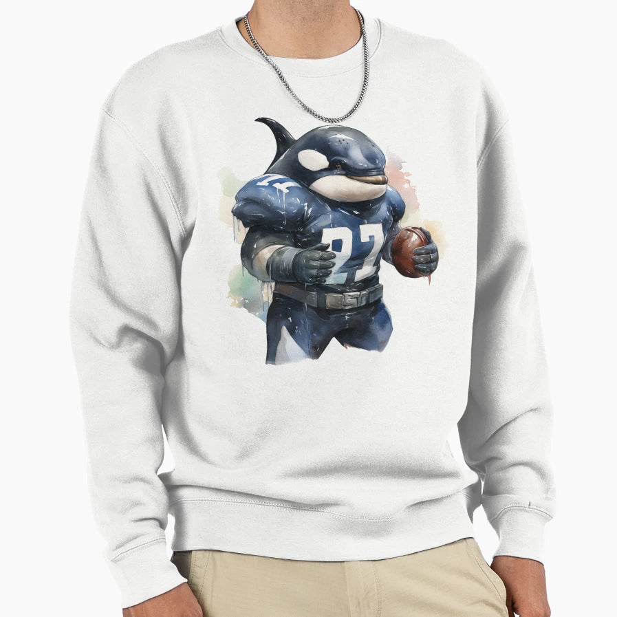 Orca As American Football Player Sweatshirt - Minimalist Print for Adults - T-Shirt, Sweatshirt, Hoodie