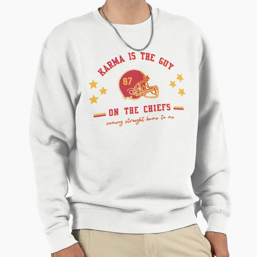 87 Karma Is Guy Chiefs Sweatshirt - Graphic Print for Adults - T-Shirt, Sweatshirt, Hoodie