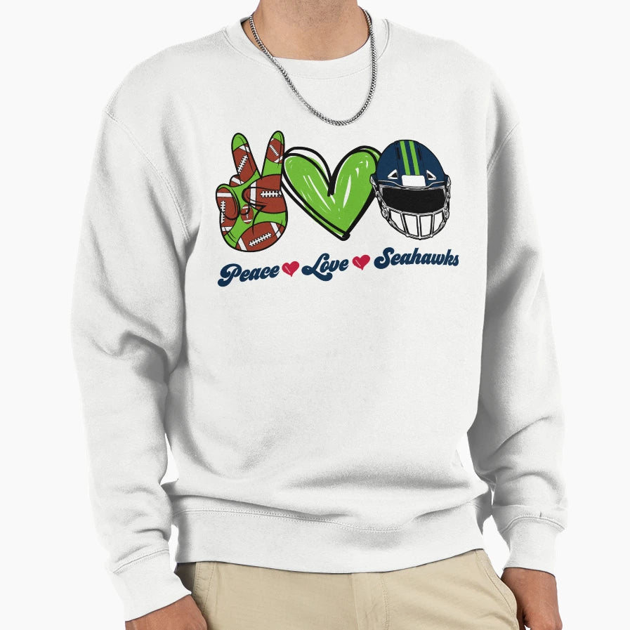 Peace Love Seahawks Football Team Sweatshirt - Aesthetic Graphic for Adults - T-Shirt, Sweatshirt, Hoodie