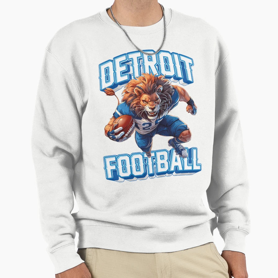 Detroit Football Fierce Lion Sweatshirt - Novelty Apparel for Adults - T-Shirt, Sweatshirt, Hoodie