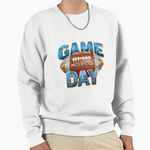 Game Day Sequin Football Shiny Sweatshirt - Minimalist Print for Adults - T-Shirt, Sweatshirt, Hoodie