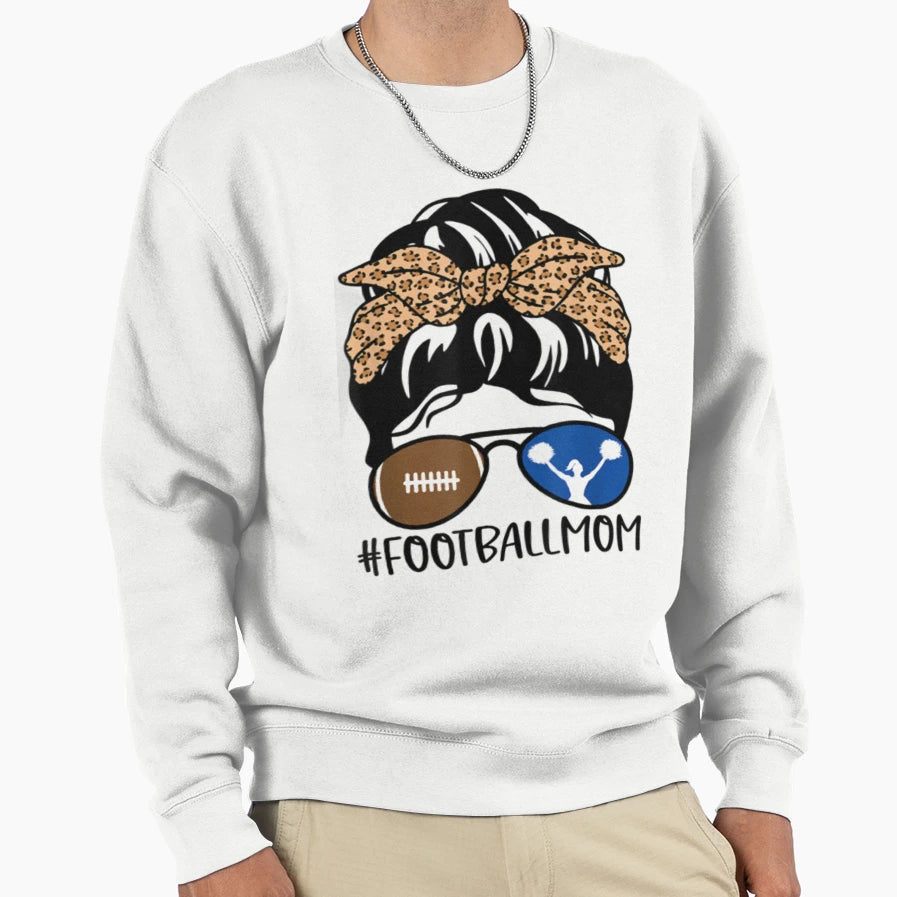 Football Mom Messy Bun Sunglasses Sweatshirt - Minimalist Print Unisex - T-Shirt, Sweatshirt, Hoodie