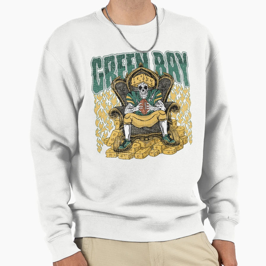 Green Bay Football Skull Sweatshirt - Novelty Apparel for Adults - T-Shirt, Sweatshirt, Hoodie