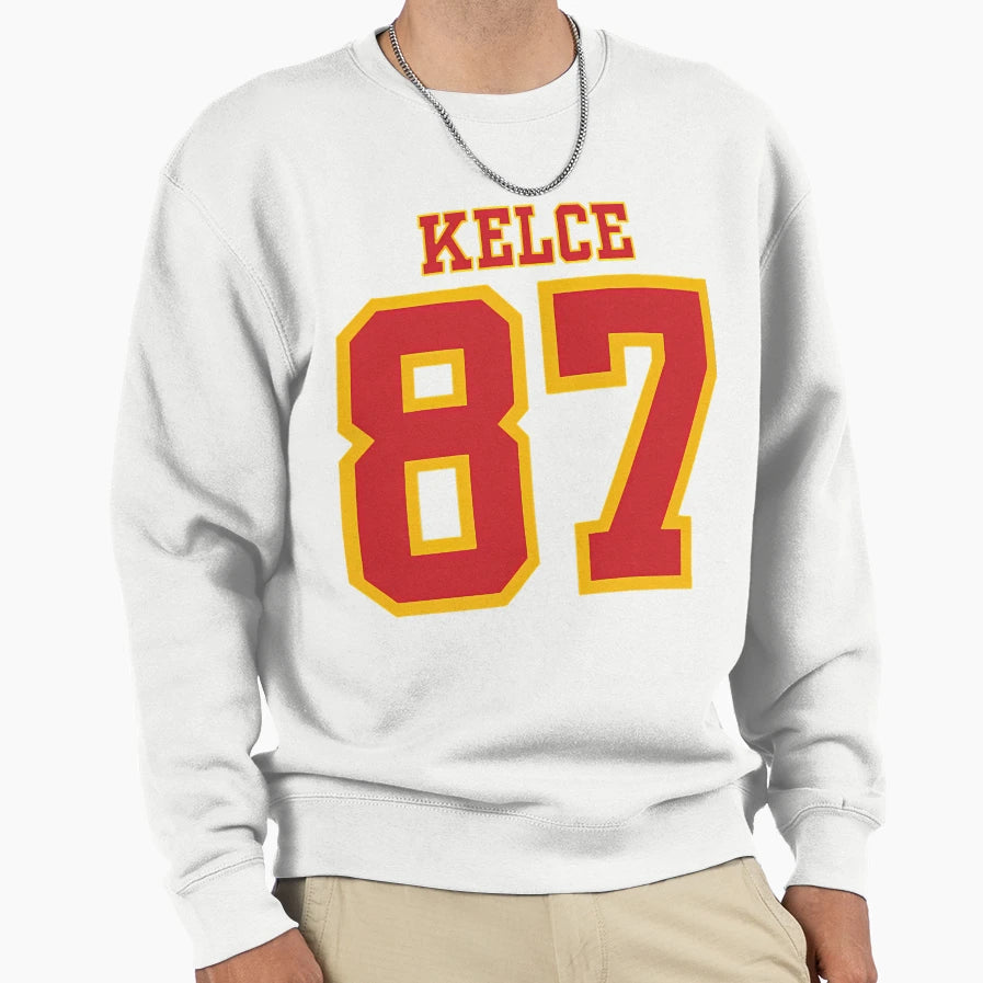 Kelce 87 Jersey Nfl Chiefs Sweatshirt - Aesthetic Graphic Men Women - T-Shirt, Sweatshirt, Hoodie