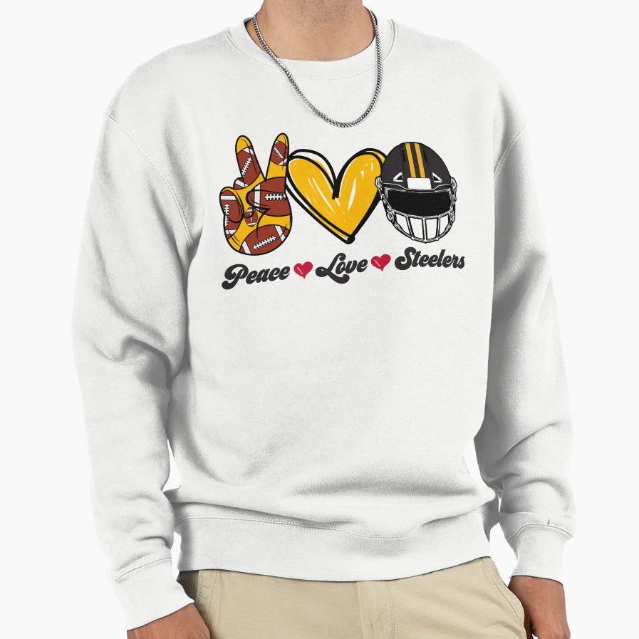 Peace Love Steelers Football Team Sweatshirt - Graphic Print for Adults - T-Shirt, Sweatshirt, Hoodie