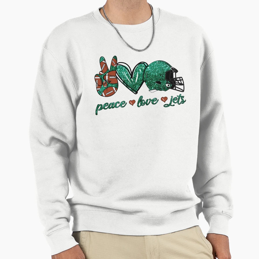 Peace Love Jets Football Team Sweatshirt - Streetwear Style Men Women - T-Shirt, Sweatshirt, Hoodie