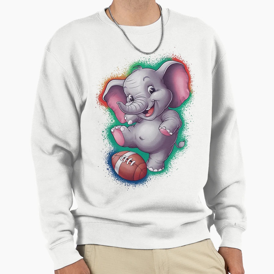 Elephant Playing Football Sweatshirt - Graphic Print for Adults - T-Shirt, Sweatshirt, Hoodie