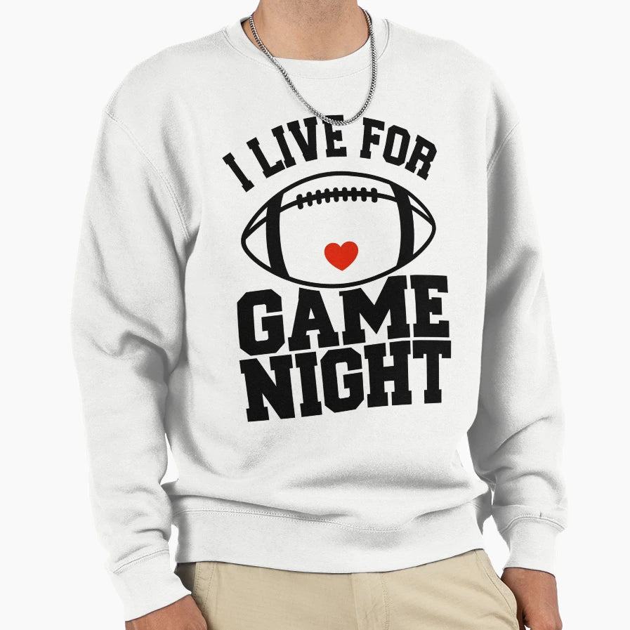 I Live Game Night Funny Football T-Shirt - Casual Everyday Wear for Adults - T-Shirt, Sweatshirt, Hoodie