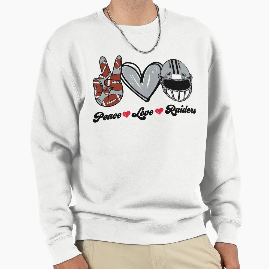 Peace Love Raiders Football Team Sweatshirt - Minimalist Print Unisex - T-Shirt, Sweatshirt, Hoodie
