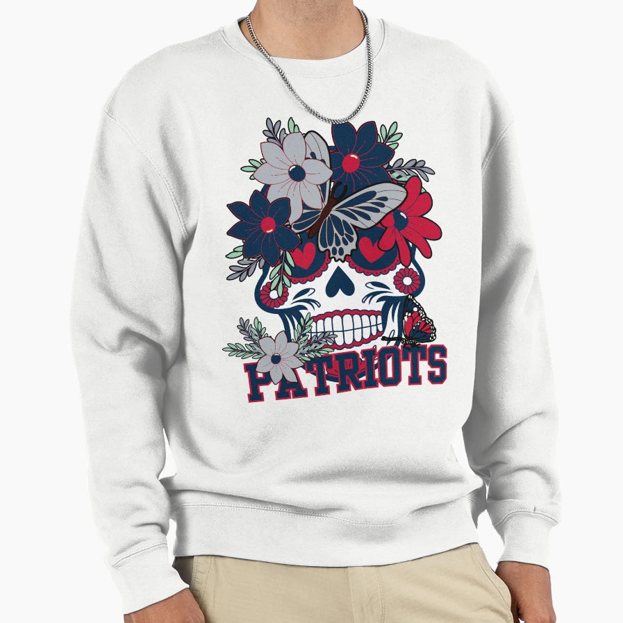 New England Patriots Scull Sweatshirt - Fun Novelty Design Men Women - T-Shirt, Sweatshirt, Hoodie
