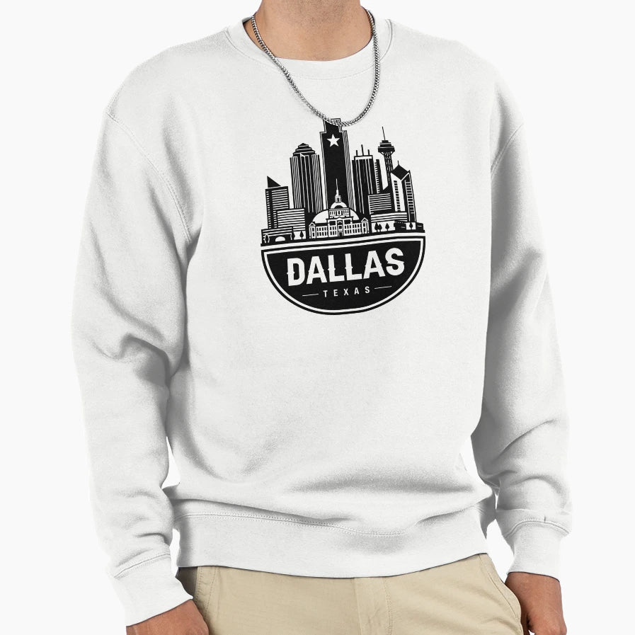 Dallas City Skyline Black Sweatshirt - Custom Art Print for Adults - T-Shirt, Sweatshirt, Hoodie