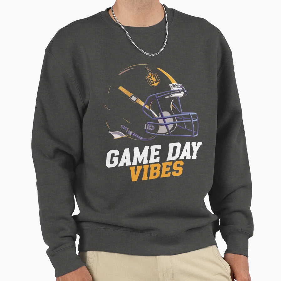 Copy Purple Gold Helmet Game Day Sweatshirt - Trendy Graphic for Adults - T-Shirt, Sweatshirt, Hoodie
