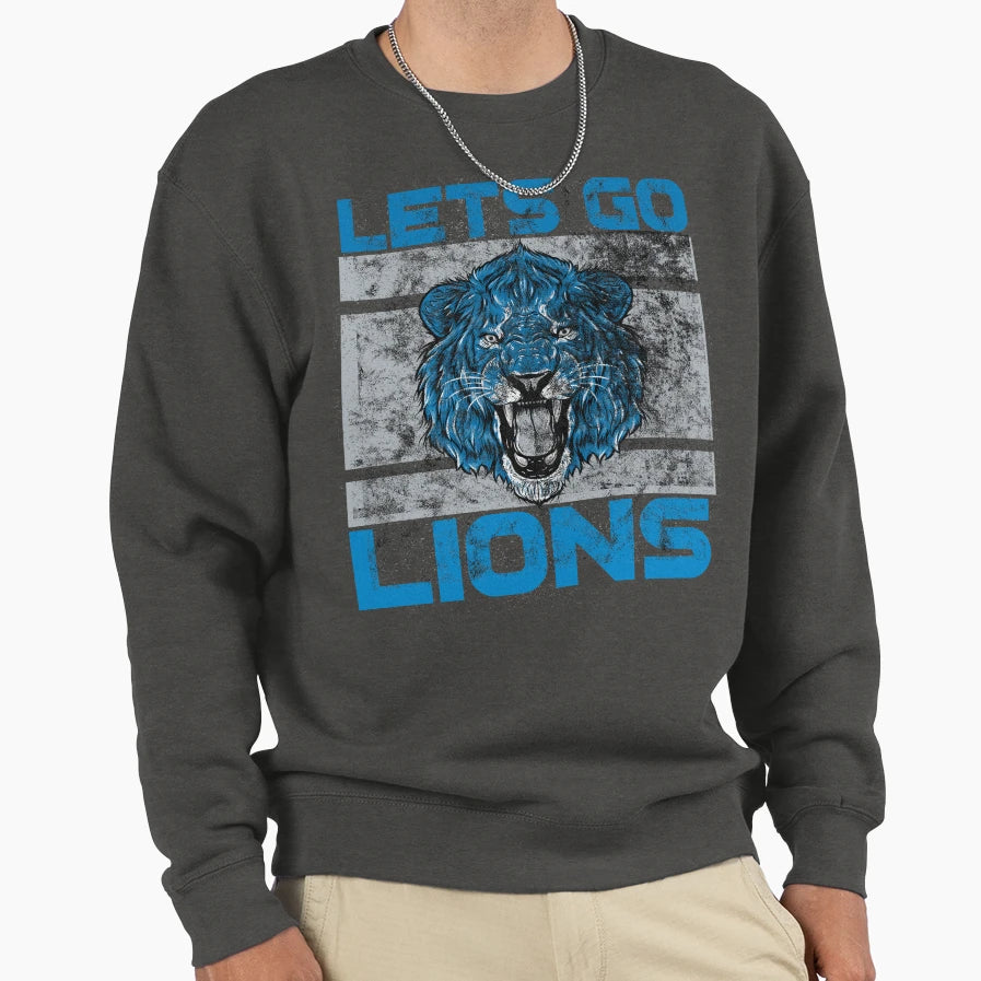 Lets Go Lions Washed And Worn Sweatshirt - Casual Everyday Wear for Adults - T-Shirt, Sweatshirt, Hoodie