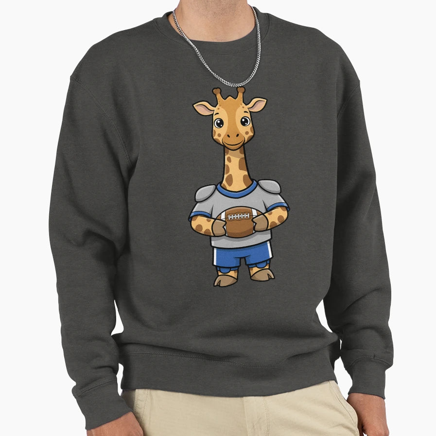 Cartoon Giraffe Football Player Sweatshirt - Graphic Print for Adults - T-Shirt, Sweatshirt, Hoodie