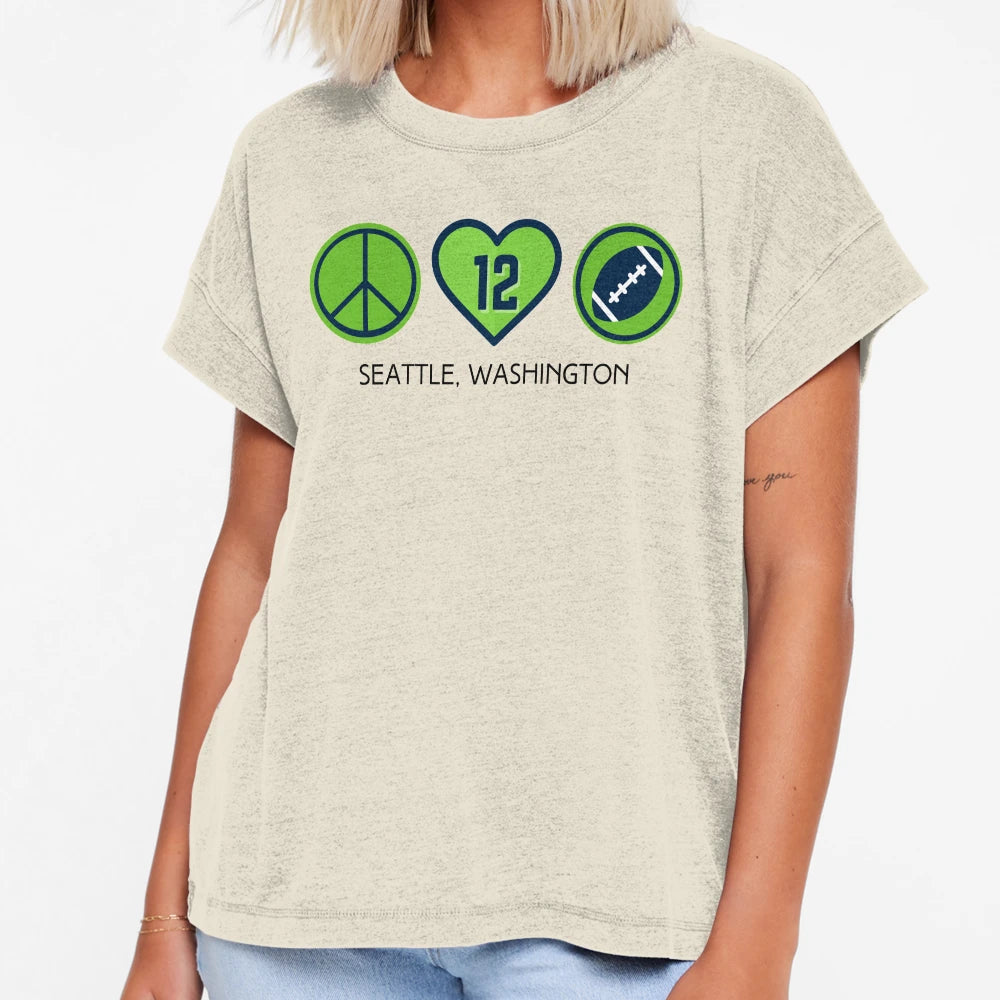 Peace Love Football Seahawks T-Shirt - Minimalist Print for Adults - T-Shirt, Sweatshirt, Hoodie