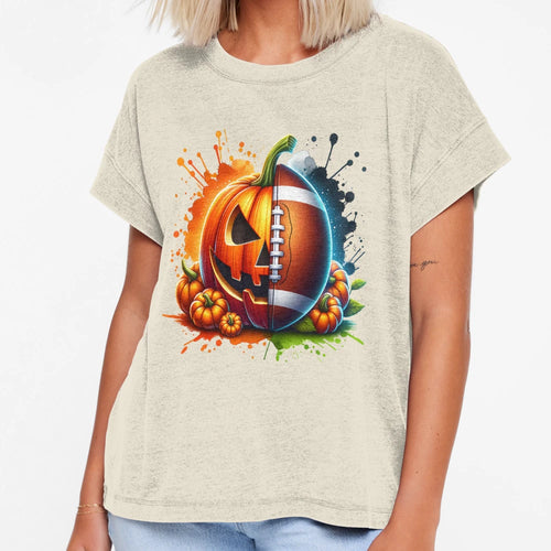 Pumpkin Football Halloween Fall T-Shirt - Aesthetic Graphic Men Women - T-Shirt, Sweatshirt, Hoodie