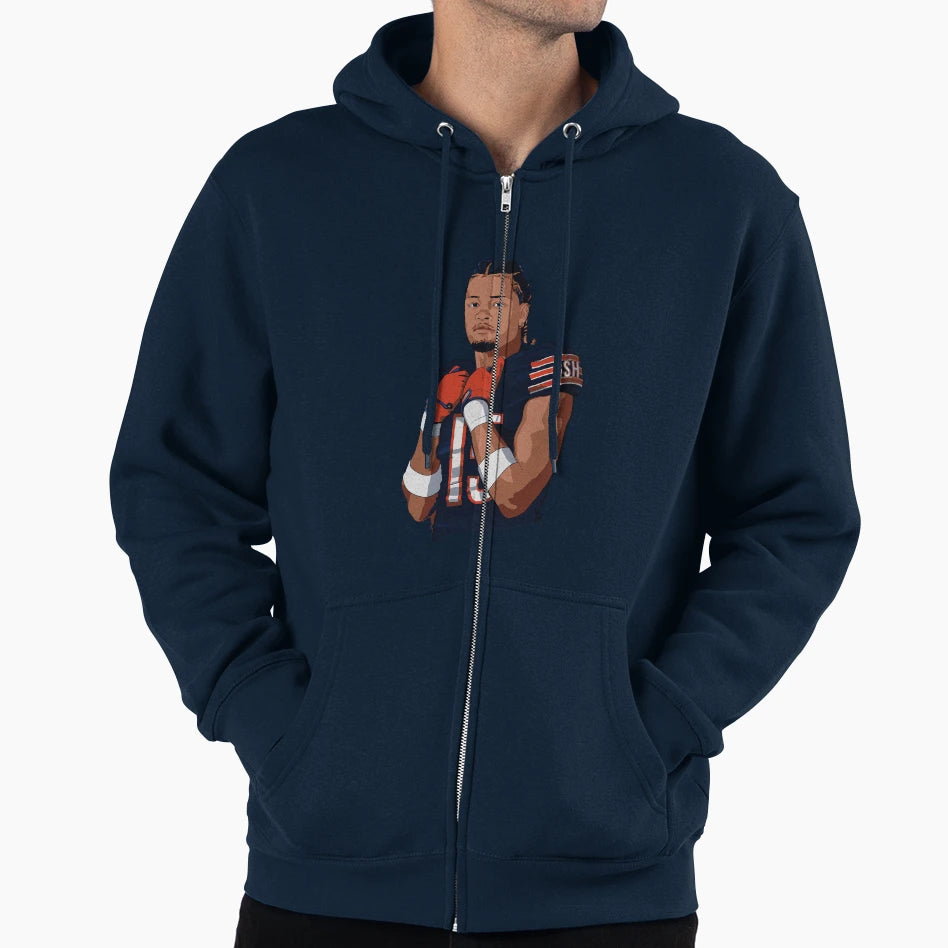 Rome Odunze 15 Wr Bears Sketch Artwork Hoodie - Novelty Apparel for Adults - T-Shirt, Sweatshirt, Hoodie
