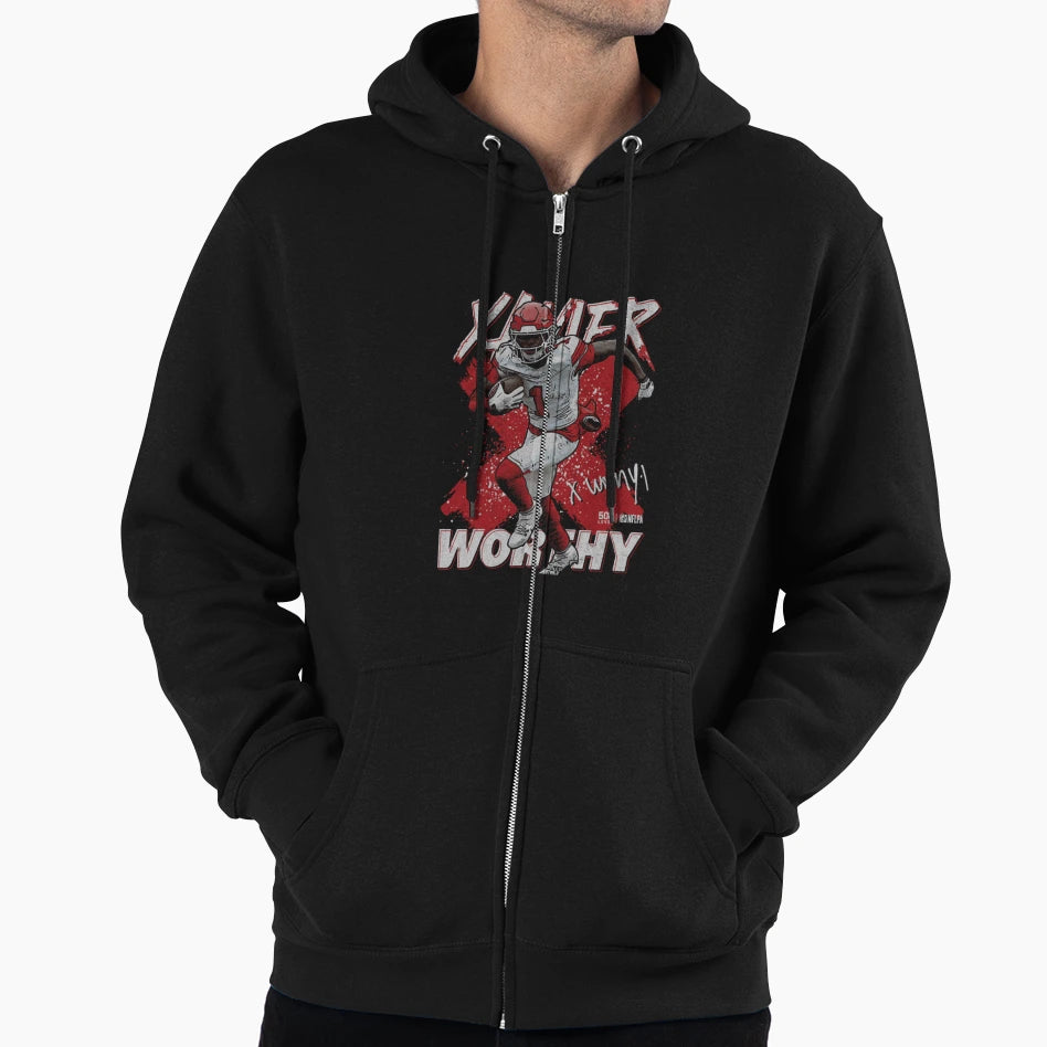 Xavier Worthy Football Action Artwork Hoodie - Unique Graphic for Adults - T-Shirt, Sweatshirt, Hoodie