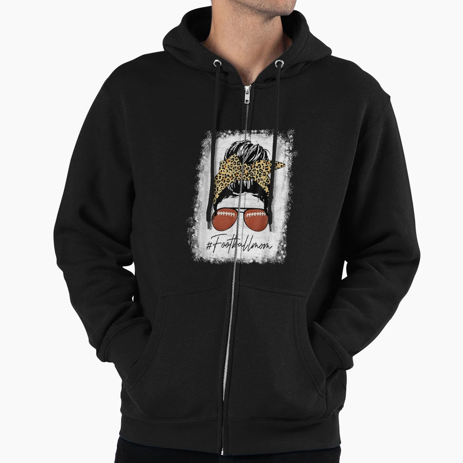 Bleached Football Mom Life Leopard And Hoodie - Unique Graphic for Adults - T-Shirt, Sweatshirt, Hoodie