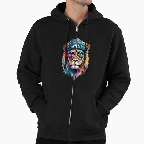 Detroit Lion Colorful Urban Street Art Hoodie - Custom Art Print Men Women - T-Shirt, Sweatshirt, Hoodie