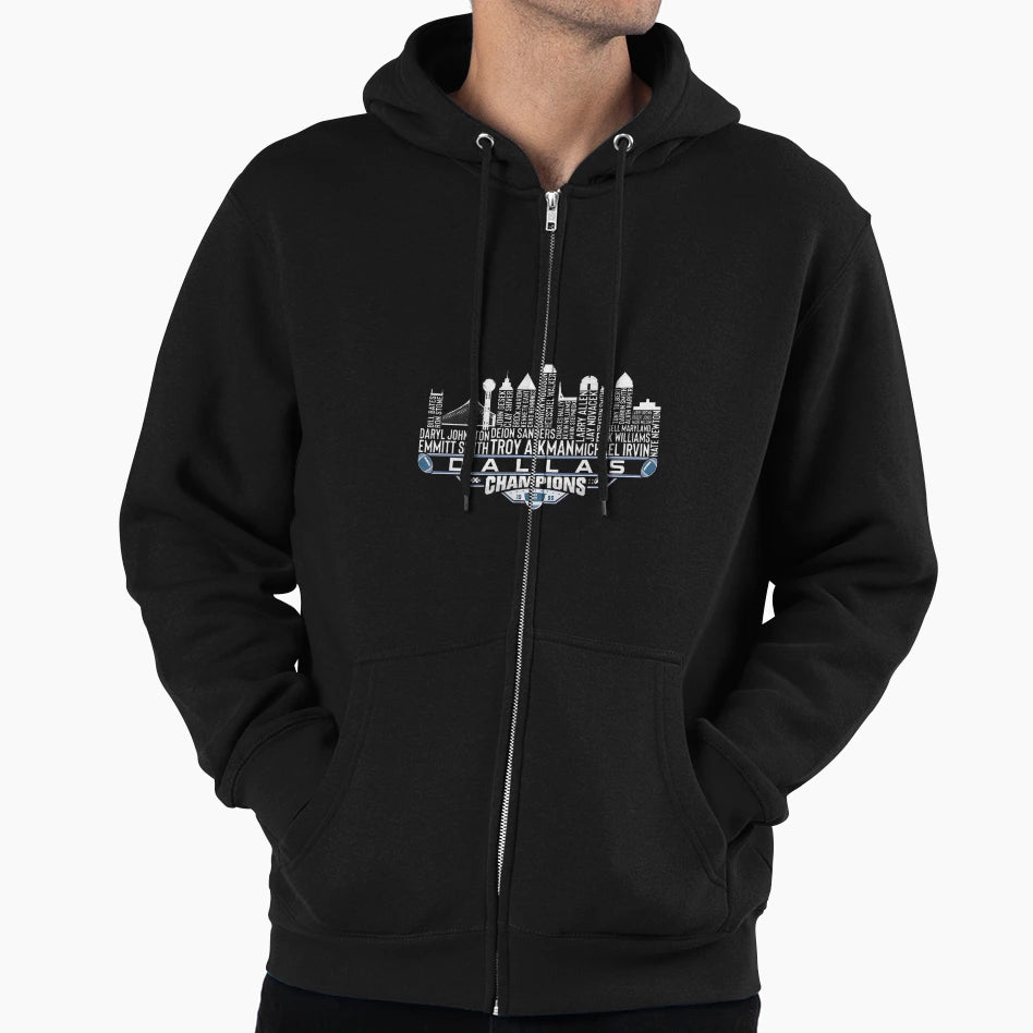 Dallas Football Dynasty Skyline Champions Hoodie - Unique Graphic Men Women - T-Shirt, Sweatshirt, Hoodie